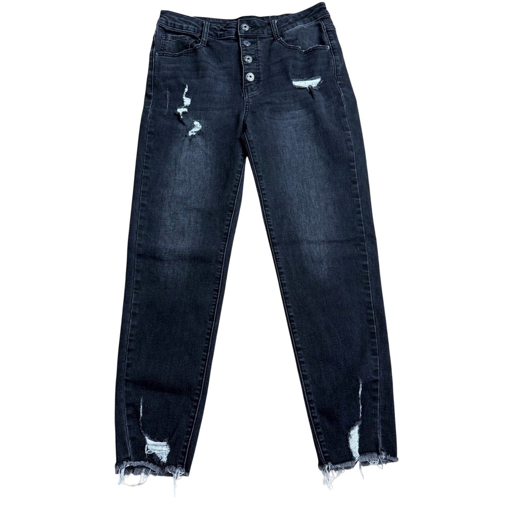 Risen Black Distressed ButtonFly Skinny Jeans Womens 11/30 GrungeRevival 90sEdgy